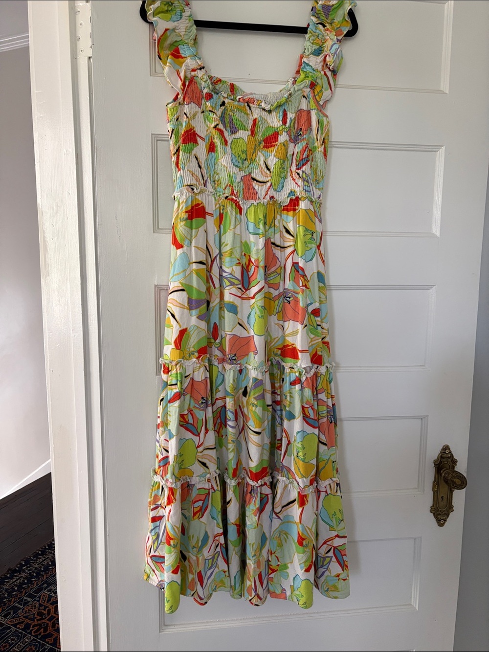 Karlie Multicolor Linen Floral Tiered Maxi Dress-Large
